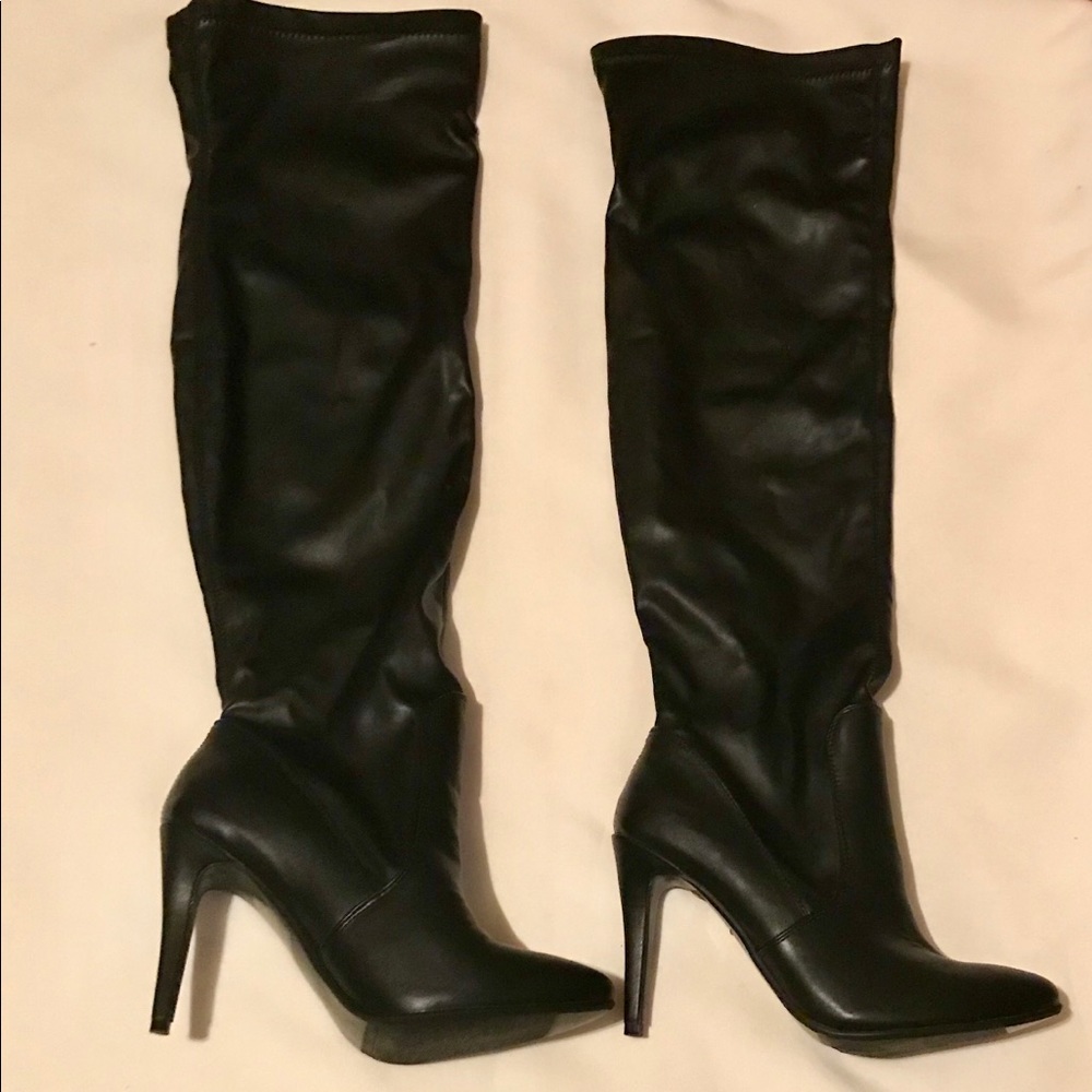 Over-the-knee Black faux-leather pointed-toe boots